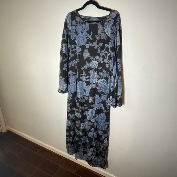 Free People Sheer Melrose Blue Floral Maxi Dress - Picture 6 of 7